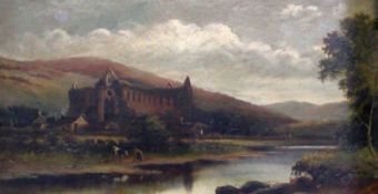 Henry Harris (1852-1926) Tintern Abbey from the banks of the River Wye Oil on canvas Signed lower