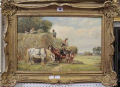 Attributed to W.V Tippett Harvest Time Oil on canvas Name to plaque 31 x 49cm