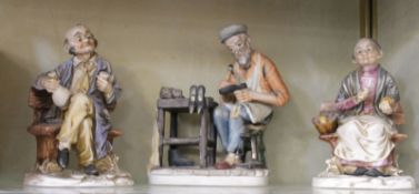 Three Capo di Monte style figures, one modelled as a cobbler and two further (3) Best Bid