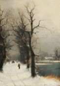 Nils Hans Christiansen (1850-1922) Figures in a winter landscape Oil on canvas Signed lower right