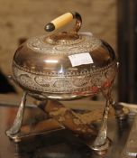 A silver plate model of a curling stone, a silver napkin ring & three various Chinese silver small