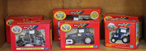 Six Britains 1:32 scale boxed Tractors serial numbers; 09447, 9491, 40511, 00038, 9495, 9488.