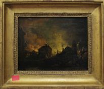 19th Century English School A great fire Oil on board 13 x 17cm