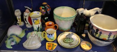 A quantity of collectable ceramics including a Clarice Cliff wall pocket, another Carlton Ware