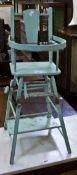 A green painted wood metamorphic doll`s high chair Best Bid