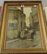 Adam E. Proctor (1864-1913) Selling fish on a back street Oil on canvas Signed lower left 45 x 29.