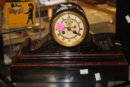 Two Victorian black marble mantel clocks one with Roman numeral dial the other with Arabic numerals