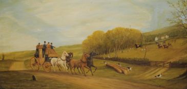 William Garnett (19th Century School) Coaching and sporting scene Oil on canvas (repair upper