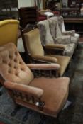 A mixed lot of five armchairs Victorian and later
