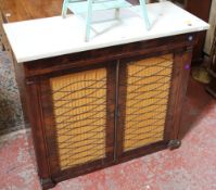 A rosewood side cabinet, circa 1815, with associated white marble top, 95cm wide