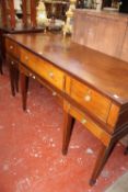 A 19th Century mahogany and inlaid converted square piano with six drawers on square tapering legs