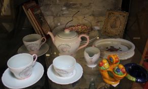 A Shelly `Symphony` tea for two set, a nursery dish, a Japanese ceramic cruet set, five vintage