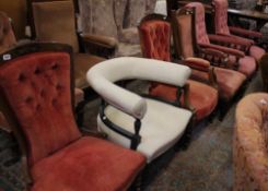 Two pairs of Victorian armchairs together with a Victorian ebonised tub chair and an Edwardian
