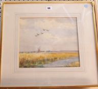 Roland Green (1896-1972) Ducks in flight Watercolour Signed lower left 26 x 30cm