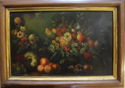 School of Ruoppolo (Naples) Still life of Fruit & Flowers A pair of oils on copper Approximately 15