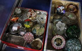 A quantity of various glass paperweights including some millefiori examples and a Caithness `