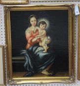 After Murillo Madonna and child Oil on board Monogrammed SS. and dated 1892 lower right 59.5 x 49.