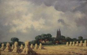 Continental School (20th Century) Harvest field Oil on canvas Indistinctly signed lower left 43 x