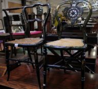 Two Victorian mother of pearl inlaid ebonised chairs