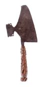 An Italian Axe 17th Century formed of a goose-wing shaped blade stamped on one side with a mark,
