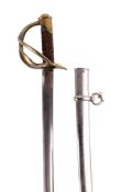 A Continental Heavy Cavalry Sword, 19th Century with a 91cm curved blade double-edged at the tip and