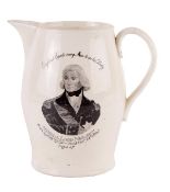 A Rare Admiral Nelson `Trafalgar` Commemorative Black Transfer Printed Creamware Jug Early 19th