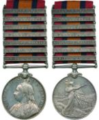 QUEENS SOUTH AFRICA MEDAL, 1899-1902, 3rd type reverse, 7 clasps, Belmont, Modder River, Relief of