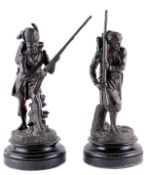 A Bronze Finished Spelter Figure of an Advancing Scottish Highlander Late 19th Century on a turned