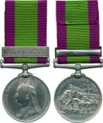 A Scarce Maiwand Survivor`s Afghanistan Medal awarded to Farrier-Sergeant Frederick Kirkby, `E`