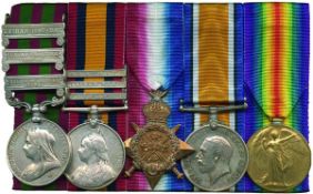A Punjab Frontier, Boer War and Great War `1914` Group of 5 awarded to Private J Campbell, Gordon