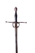 A German Rapier 17th Century with long blade of flattened-hexagonal section, stamped with various
