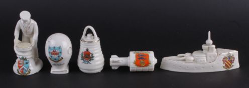 Model of Sailor Winding Capstan by Arcadian China (Margate) 110mm high. Model of Battleship by