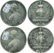 QUEEN`S SUDAN MEDAL (2), 1896-1897, silver, discs only, the first impressed in Arabic numerals which