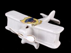 Rare Model of a Biplane by Coronet Ware China inscribed `New Aeroplane 658683` (East Grinstead)