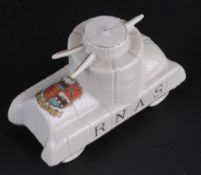 Model of Armoured Car (Three Guns) RNAS by Carlton China (Fulham) restored, 115mm long.