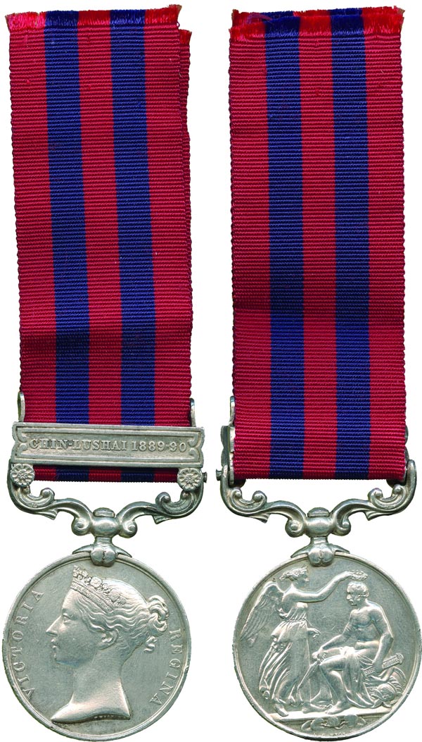 INDIA GENERAL SERVICE MEDAL, 1854-1895, single clasp, Chin Lushai 1889-90 (1498 Pte. C. Francis, 2nd