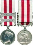 INDIAN MUTINY MEDAL, 1857-1858, 2 clasps, Lucknow, Delhi (Gunr Jas Calderwood, 1st Bde Bengl H.