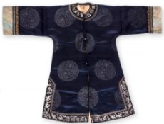 A Chinese midnight blue silk surcoat , 19th century  A Chinese midnight blue silk surcoat , 19th