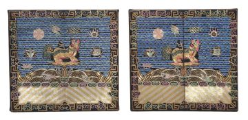 Two Chinese silk military badges for the surcoat of officials, 19th century, 28x26cmA pair of