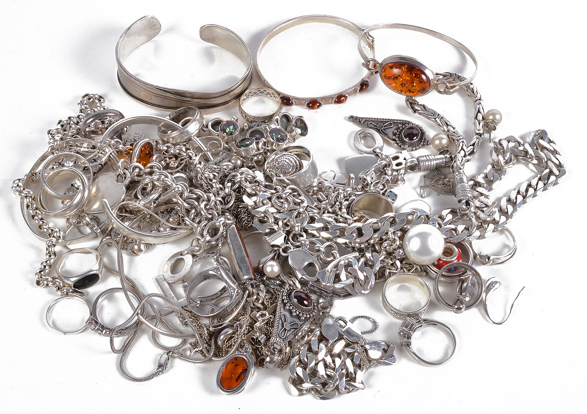 A selection of silver jewellery, including A selection of silver jewellery, including: a silver