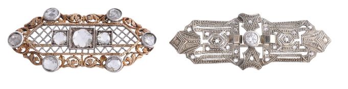 An Art Deco diamond brooch, circa 1925, the central collet set brilliant cut... An Art Deco diamond