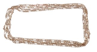 A figaro link long chain, the flattened links to a swivel clasp, stamped X5` A figaro link long