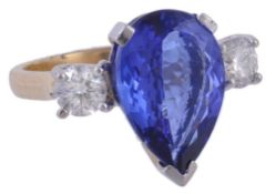 An 18 carat gold tanzanite and diamond ring An 18 carat gold tanzanite and diamond ring, the pear