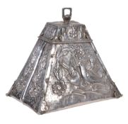 A South American silver coloured mounted wooden lady`s stirrup, stamped `Plata A South American