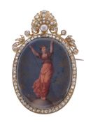 A French diamond and enamel brooch/pendant A French diamond and enamel brooch/pendant, the oval