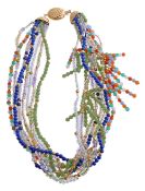 A multi gem set bead necklace, set throughout with beads including A multi gem set bead necklace,