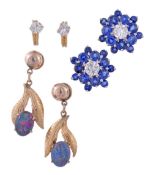A pair of 18 carat gold sapphire and diamond ear studs A pair of 18 carat gold sapphire and diamond
