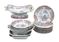 A Spode Stone China part dessert service, circa 1820, printed in iron-red and painted in colours