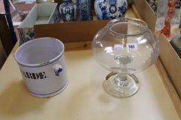 A large 19th Century leech jar with bulbous bowl on tapering stem and domed foot; approximately