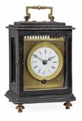 A Continental ebonised carriage timepiece Unsigned, 19th century The eight-day movement with